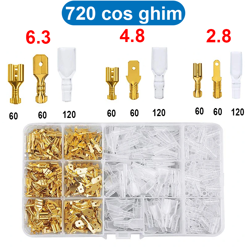 Hộp Đầu Cos ghim đực cái 15A 2.8/4.8/6.3 mạ Vàng
