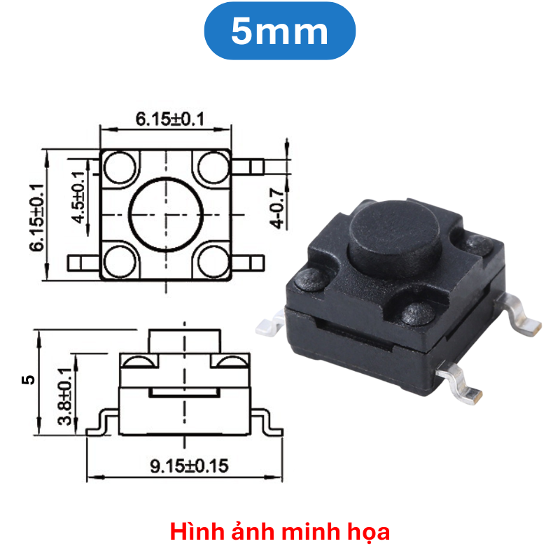 (10 cái) Nút nhấn 6x6mm chống thấm 4 chân dán SMD cao 4.3 - 15mm