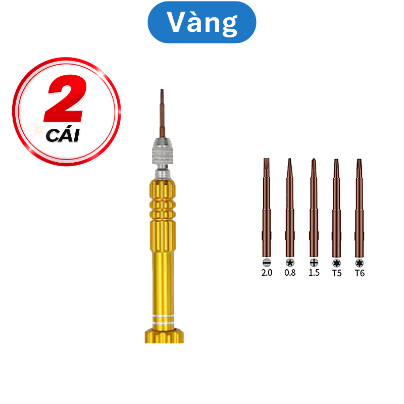 Tua vít 5 đầu sửa chữa điện thoại đa năng (5 đầu vít để trong thân tua vít)