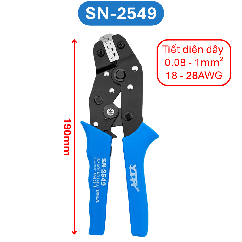 Kìm bấm cos ghim YTH dây điện từ 30AWG-10AWG