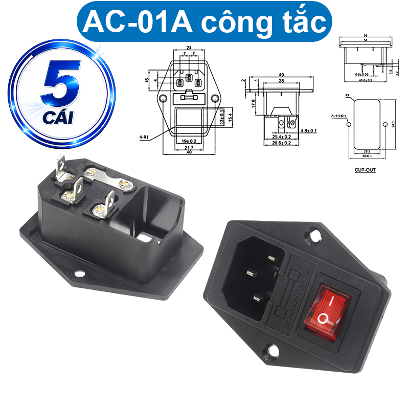 Đầu nối nguồn, jack cắm AC hàn dây chịu tải tốt cho máy móc thiết bị điện