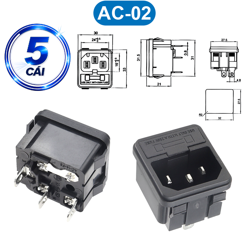 Đầu nối nguồn, jack cắm AC hàn dây chịu tải tốt cho máy móc thiết bị điện