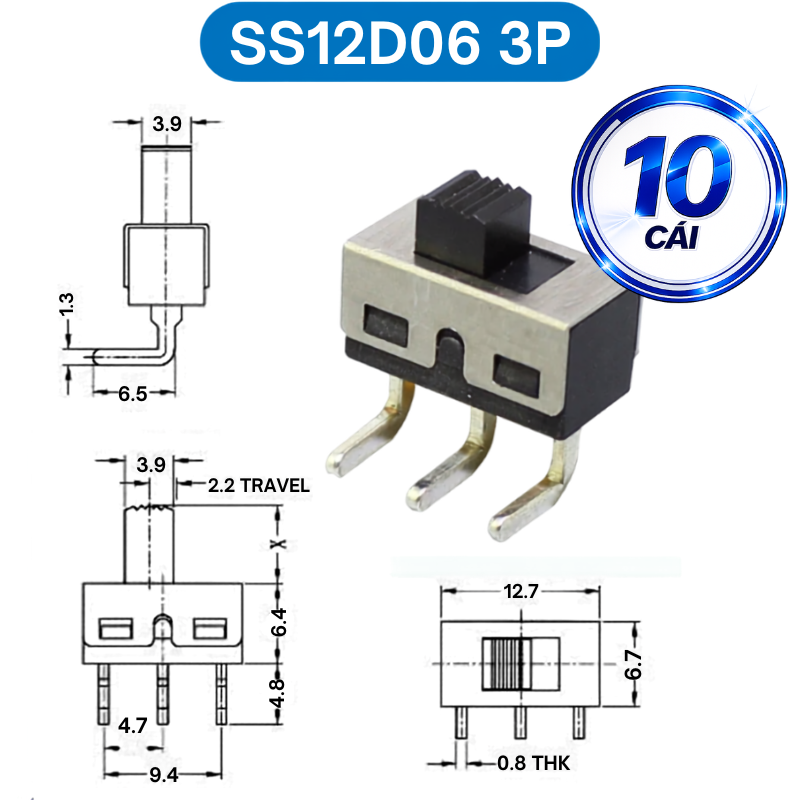 Công tắc trượt, công tắc slide chân cắm chỉnh ngang hàn PCB