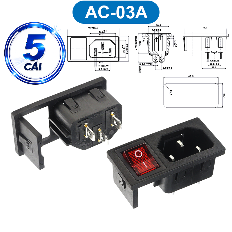 Đầu nối nguồn, jack cắm AC hàn dây chịu tải tốt cho máy móc thiết bị điện