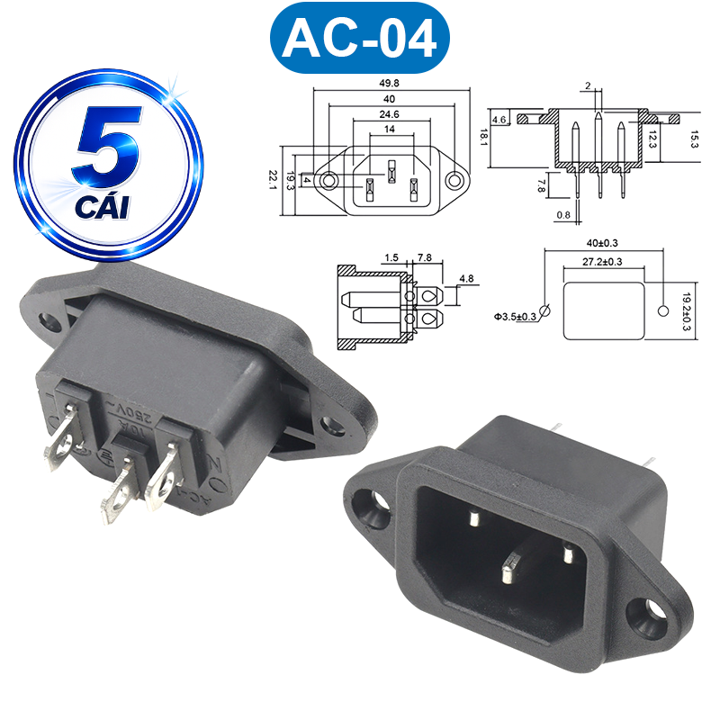 Đầu nối nguồn, jack cắm AC hàn dây chịu tải tốt cho máy móc thiết bị điện