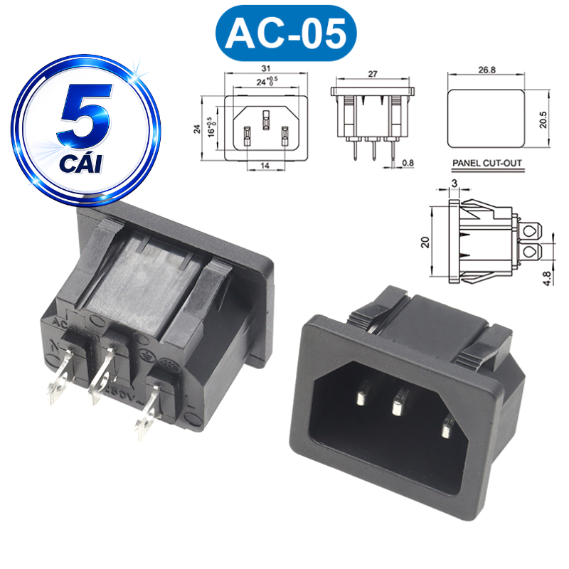 Đầu nối nguồn, jack cắm AC hàn dây chịu tải tốt cho máy móc thiết bị điện