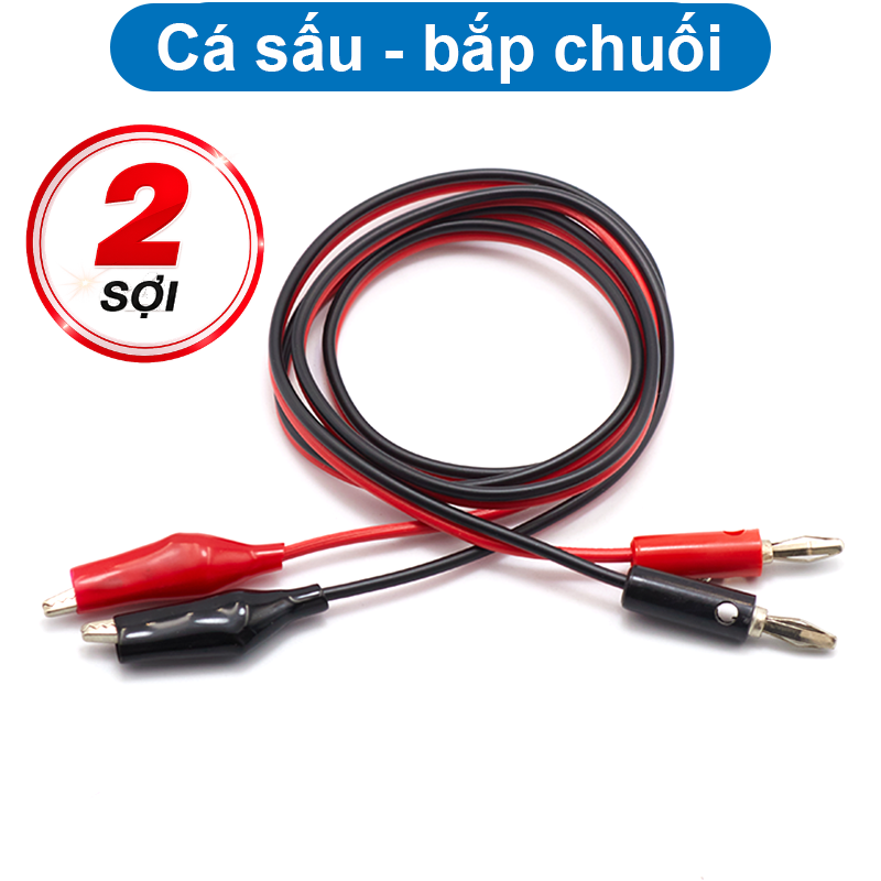 Dây điện kẹp 2 đầu cá sấu, 1 đầu cá sấu 1 bắp chuối dài 1m