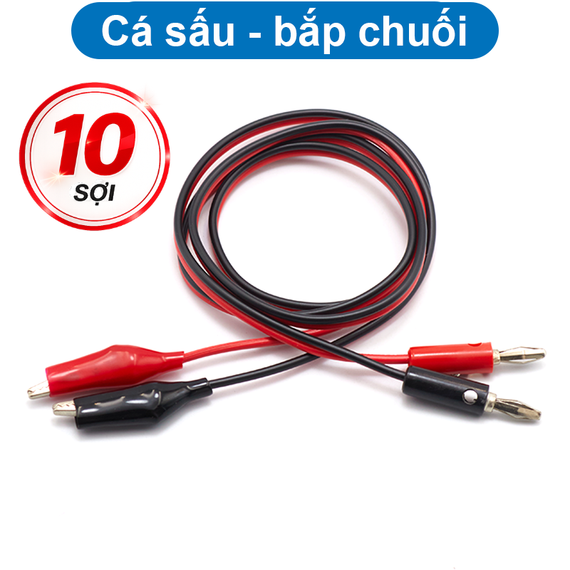 Dây điện kẹp 2 đầu cá sấu, 1 đầu cá sấu 1 bắp chuối dài 1m