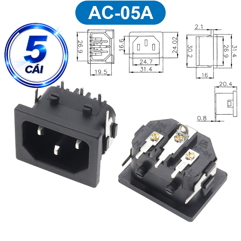Đầu nối nguồn, jack cắm AC hàn dây chịu tải tốt cho máy móc thiết bị điện