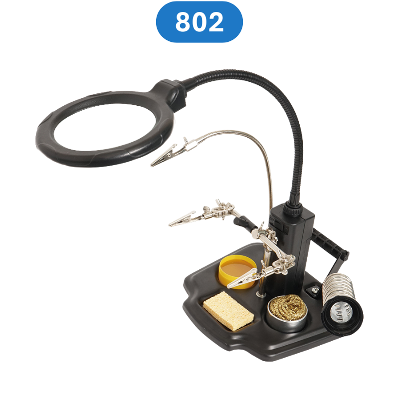 Kính lúp kẹp soi hàn mạch điện tử có đèn LED và gác mỏ hàn