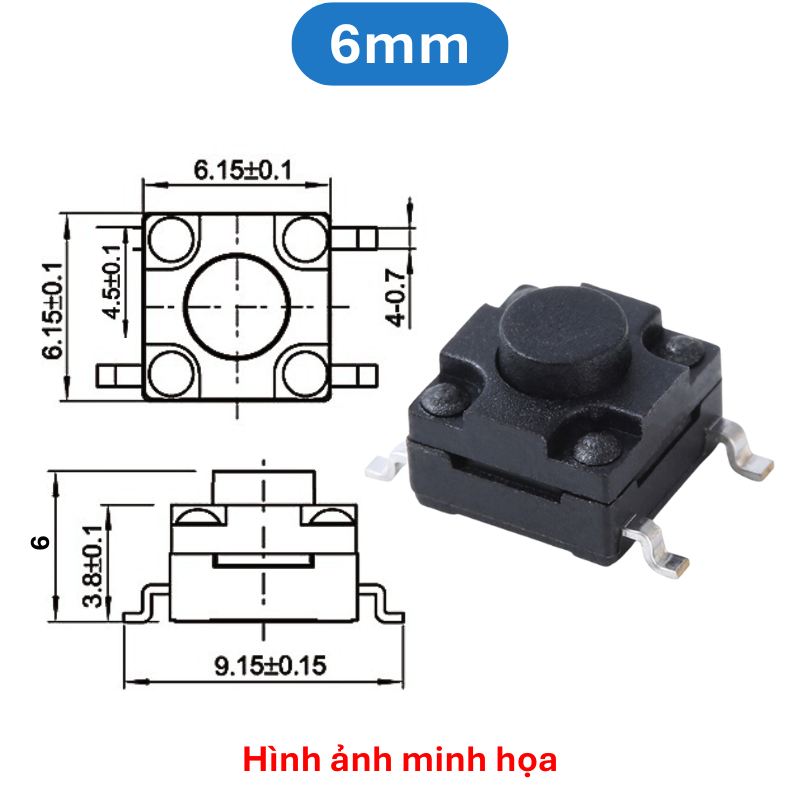 (10 cái) Nút nhấn 6x6mm chống thấm 4 chân dán SMD cao 4.3 - 15mm
