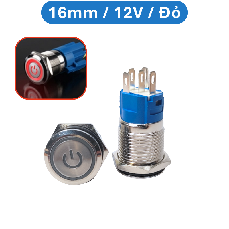 Nút nhấn chống nước đầu bằng ( Nhấn Nhả - Reset ) lỗ khoét 12mm/16mm/19mm/22mm