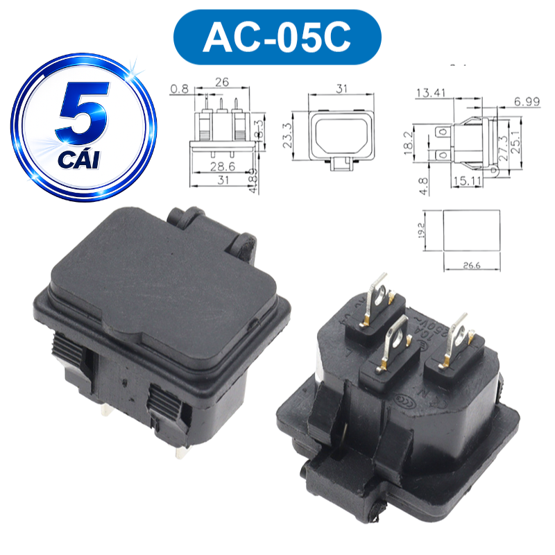 Đầu nối nguồn, jack cắm AC hàn dây chịu tải tốt cho máy móc thiết bị điện