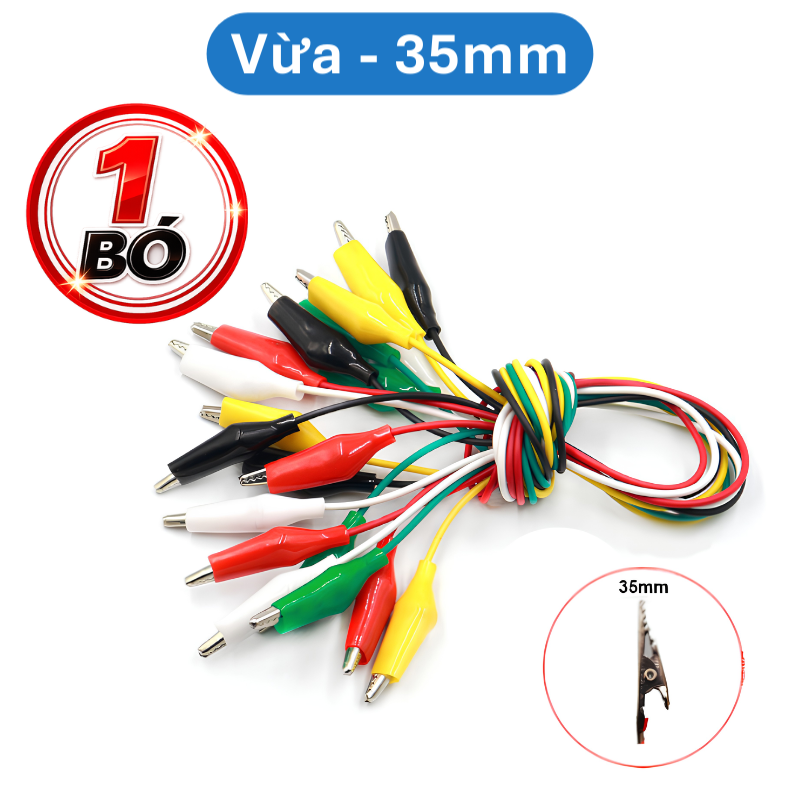 Bó 10 sợi dây kẹp cá sấu 2 đầu nhiều màu dài 50cm