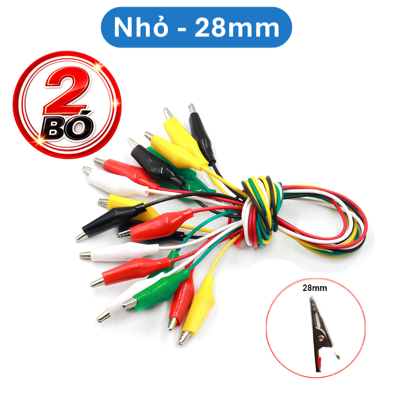 Bó 10 sợi dây kẹp cá sấu 2 đầu nhiều màu dài 50cm