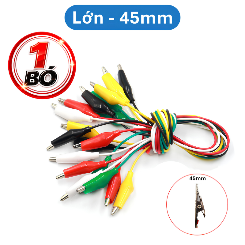 Bó 10 sợi dây kẹp cá sấu 2 đầu nhiều màu dài 50cm