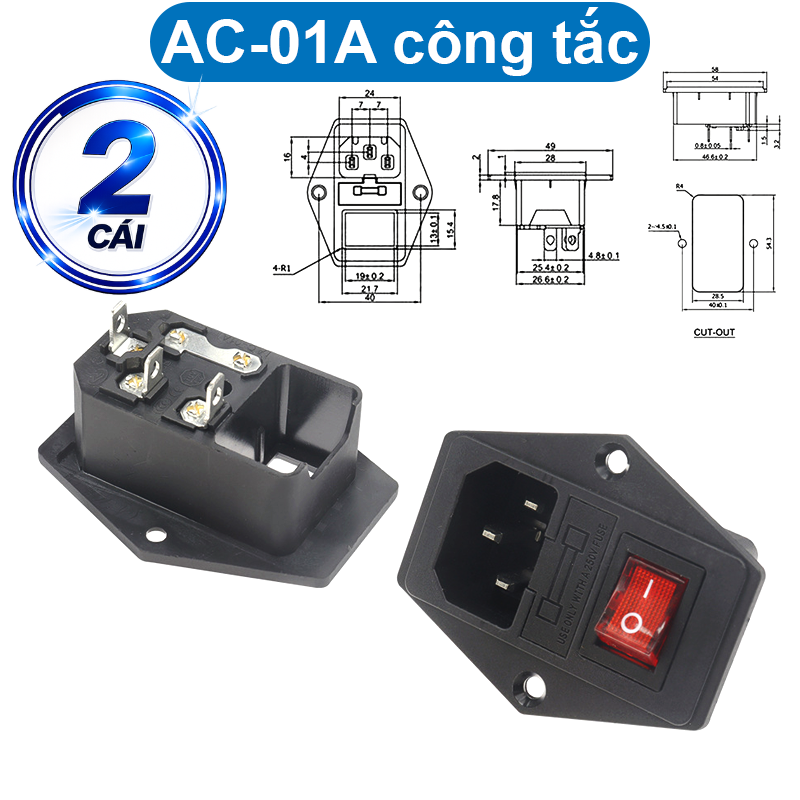Đầu nối nguồn, jack cắm AC hàn dây chịu tải tốt cho máy móc thiết bị điện