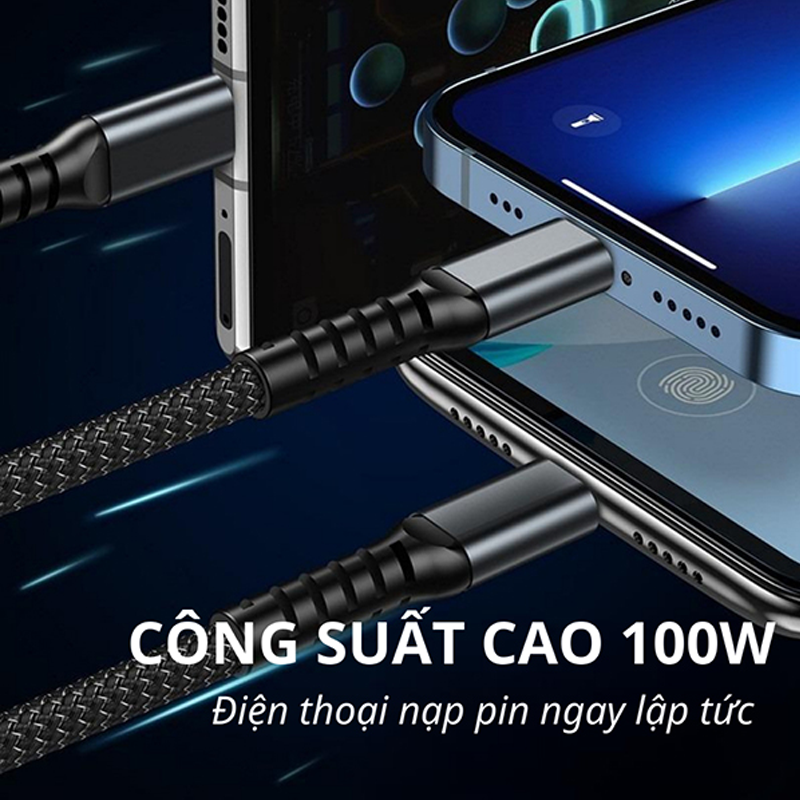 Cáp sạc 3 đầu IP, Type C, Micro B - 100W Đen loại tốt
