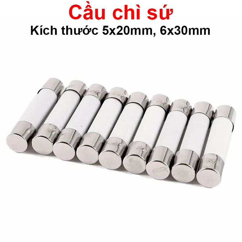(10 cái) Cầu chì sứ, cầu chì bảo vệ ngắn mạch 5x20mm, 6x30mm