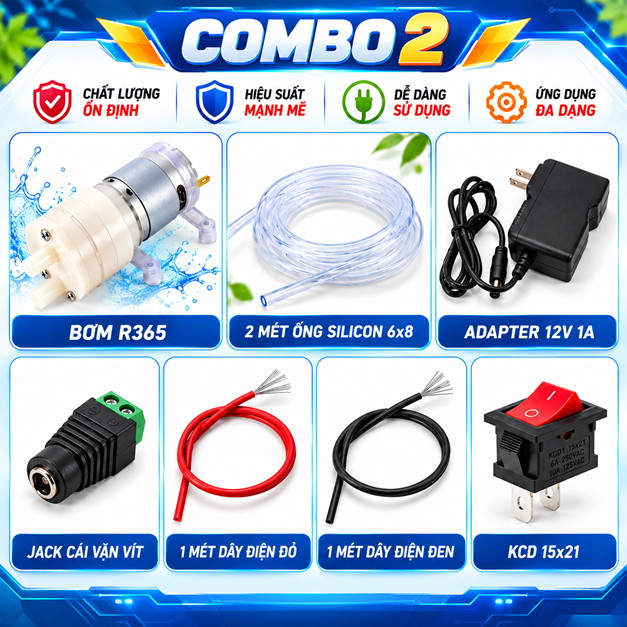 Bơm nước R365 12V cho hồ cá, bơm tưới cây, mô hình Stem