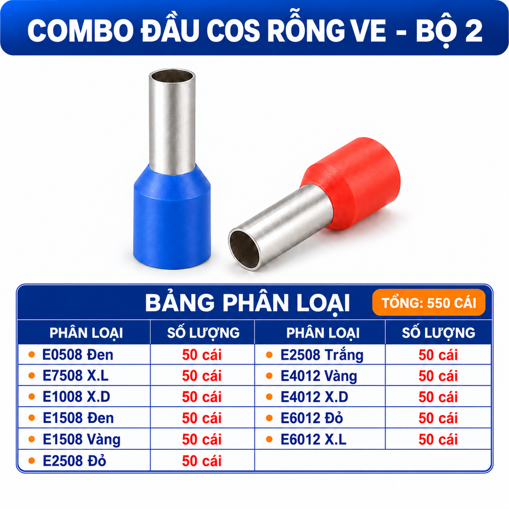 Combo Đầu Cos Rỗng VE Nhiều Kích Thước, Nhiều Màu - Chọn Bộ Combo