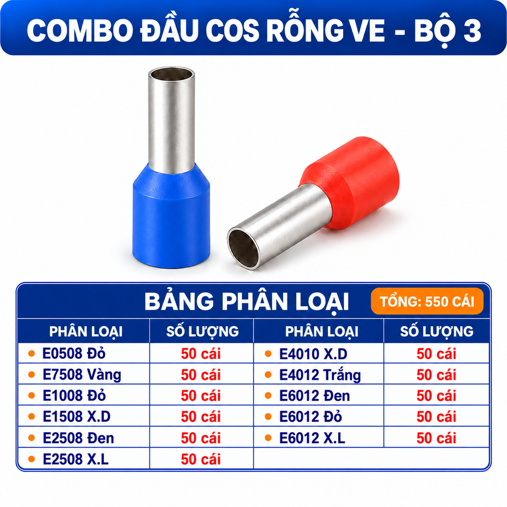 Combo Đầu Cos Rỗng VE Nhiều Kích Thước, Nhiều Màu - Chọn Bộ Combo