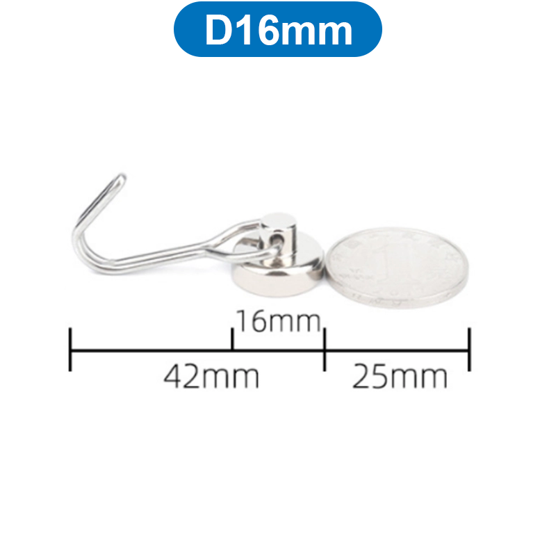 Nam châm đất hiếm móc treo quay 360 độ, lực từ siêu mạnh, mạ niken màu bạc sáng không gỉ