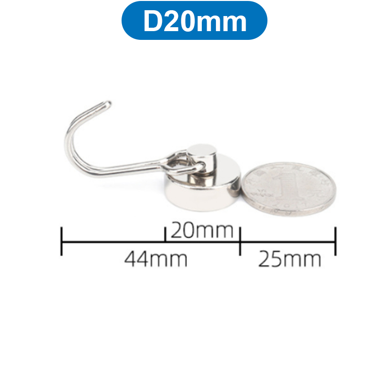 Nam châm đất hiếm móc treo quay 360 độ, lực từ siêu mạnh, mạ niken màu bạc sáng không gỉ