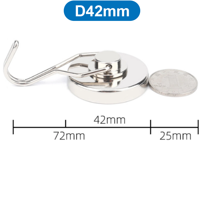 Nam châm đất hiếm móc treo quay 360 độ, lực từ siêu mạnh, mạ niken màu bạc sáng không gỉ