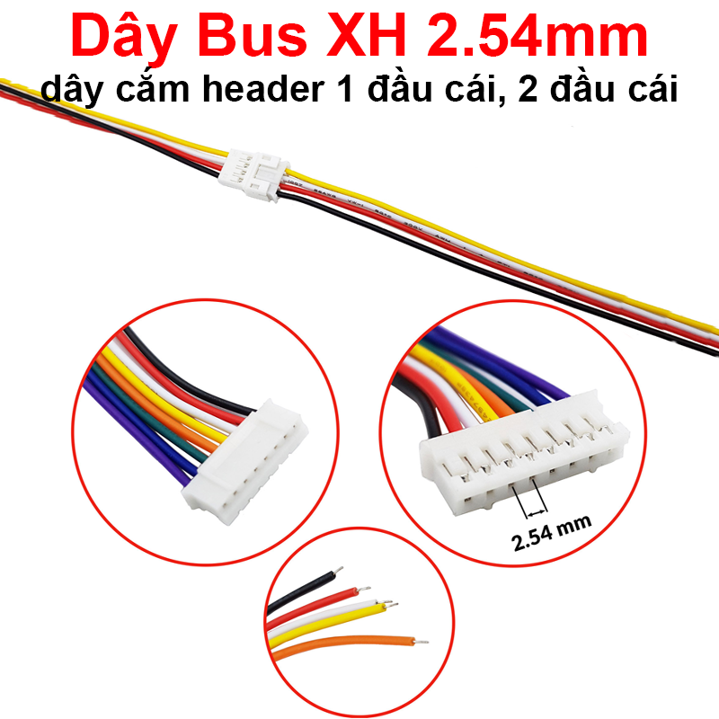 (10 Cái) Dây Bus XH 2.54mm, dây cắm header 1 đầu cái, 2 đầu cái