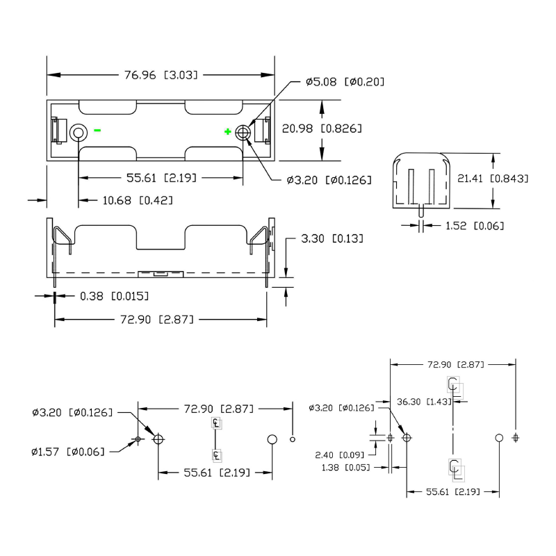 Đế pin, khay pin 18650 chân hàn PCB