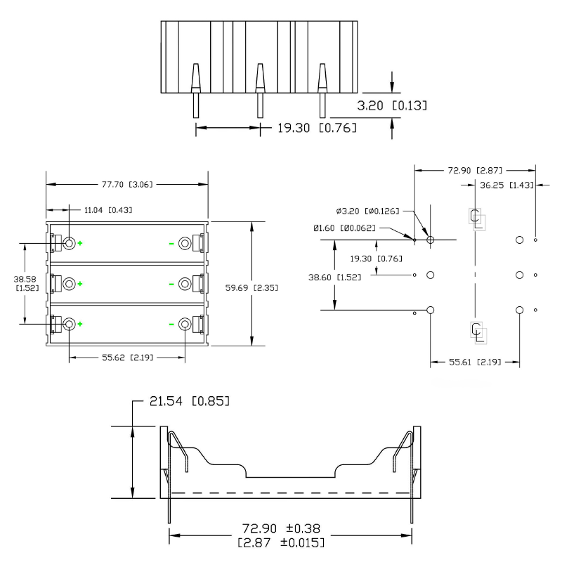 Đế pin, khay pin 18650 chân hàn PCB