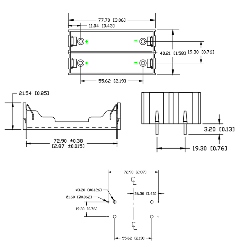 Đế pin, khay pin 18650 chân hàn PCB