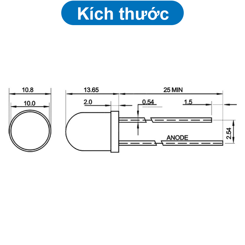 (5 Con) LED 10mm màu (đỏ/vàng/xanh lá/xanh dương)