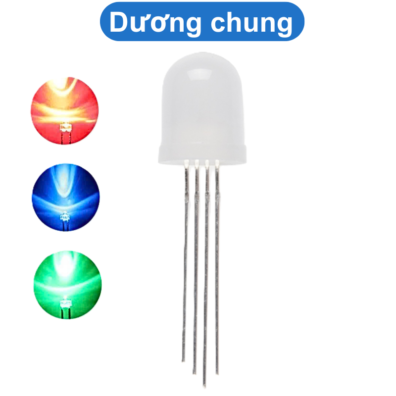 (2 Con) LED RGB 10mm đục âm chung / dương chung