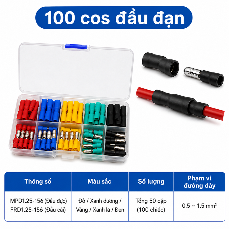 Hộp đầu cos đủ loại, cos ghim, nhét, Y, tròn, nối T, xoắn tiện dụng