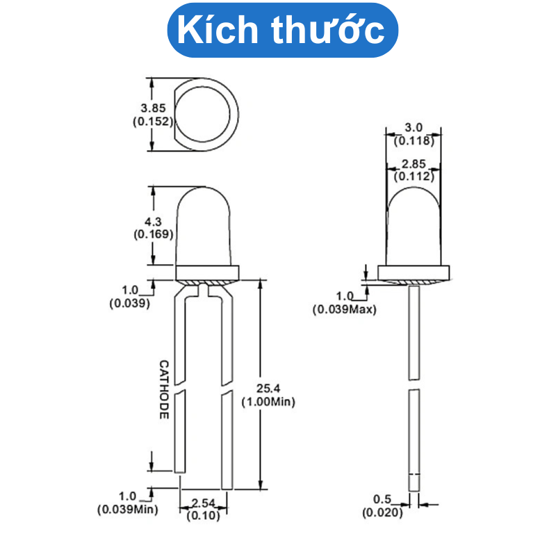 (20 Con) LED 3mm màu (đỏ/vàng/xanh lá/xanh dương)