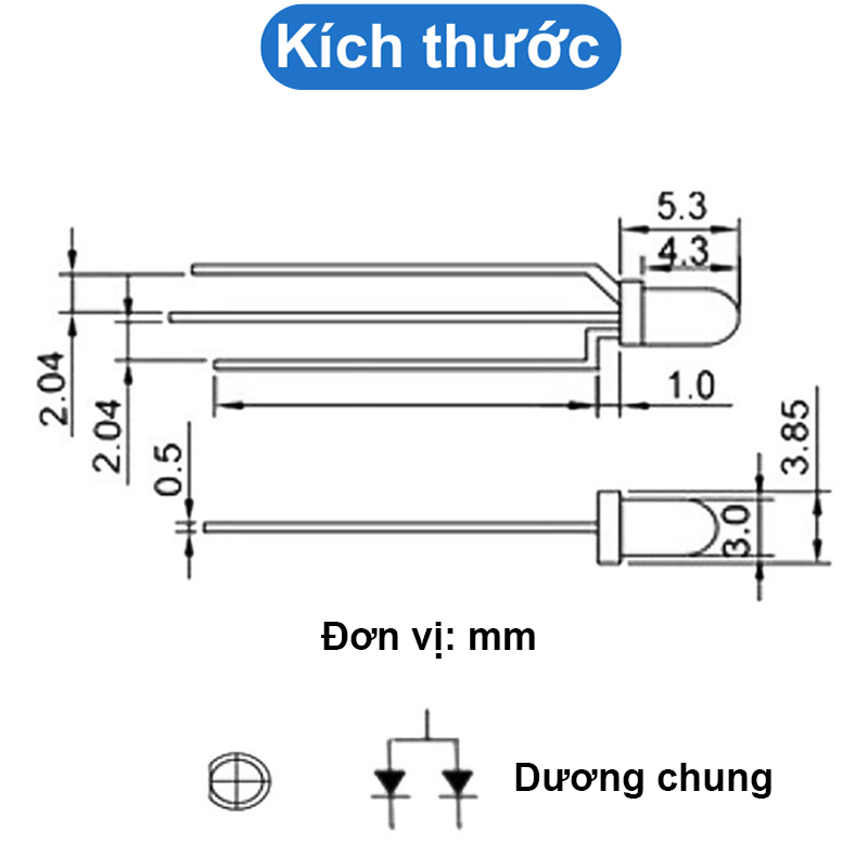 (10 Con) LED 2 màu 3mm đục dương chung