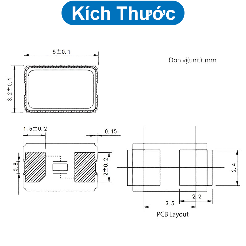 Thạch anh dao động loại 5032 2 chân dán SMD