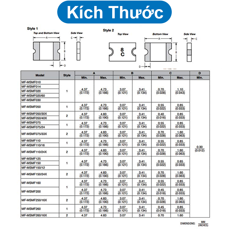 (2 cái) Cầu chì tự phục hồi loại MF-MSMF kích thước 1812 chân dán