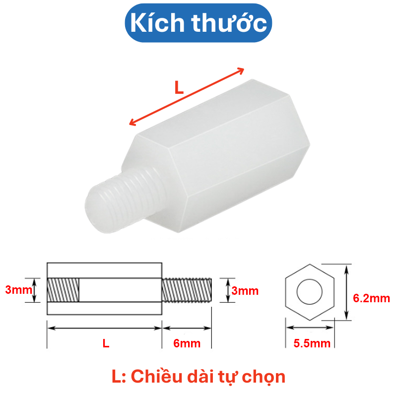 (20 Cái) Trụ nhựa trắng Đực - Cái M3