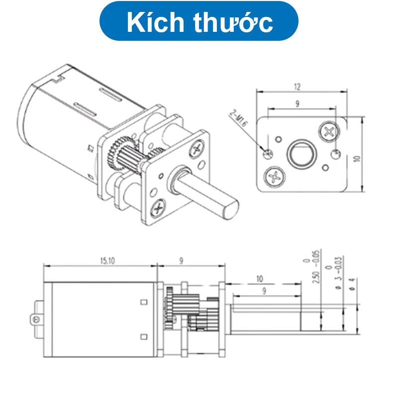 Động cơ giảm tốc JGA12-N20 điện áp 3V-6V nhiều tốc độ