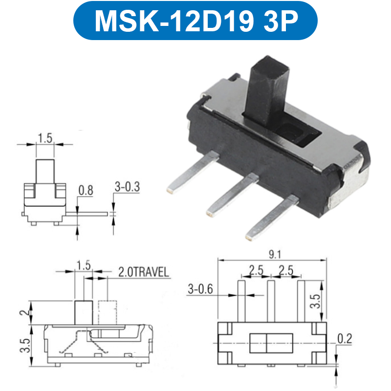 (10 Cái) Công tắc trượt, công tắc slide chân cắm chỉnh ngang hàn PCB