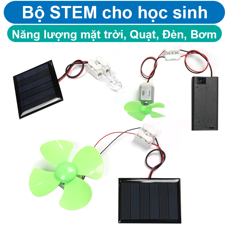 Bộ STEM cho học sinh, đèn Năng lượng mặt trời, quạt gió, bơm nước mini