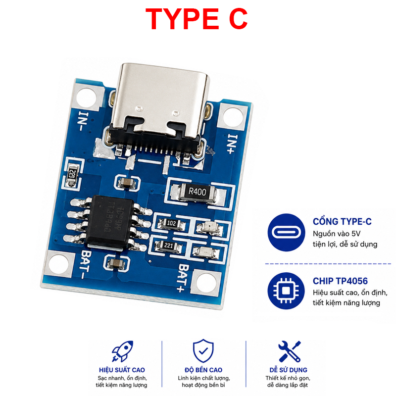 (Giá Sỉ) Mạch Sạc Pin TP4056 cổng USB micro B / Type C (Có / Không IC bảo Vệ )