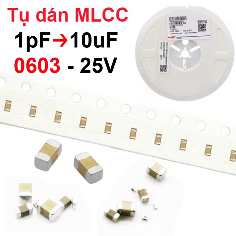 (50 con) tụ gốm, tụ dán đa lớp MLCC - size 0603 - 25V
