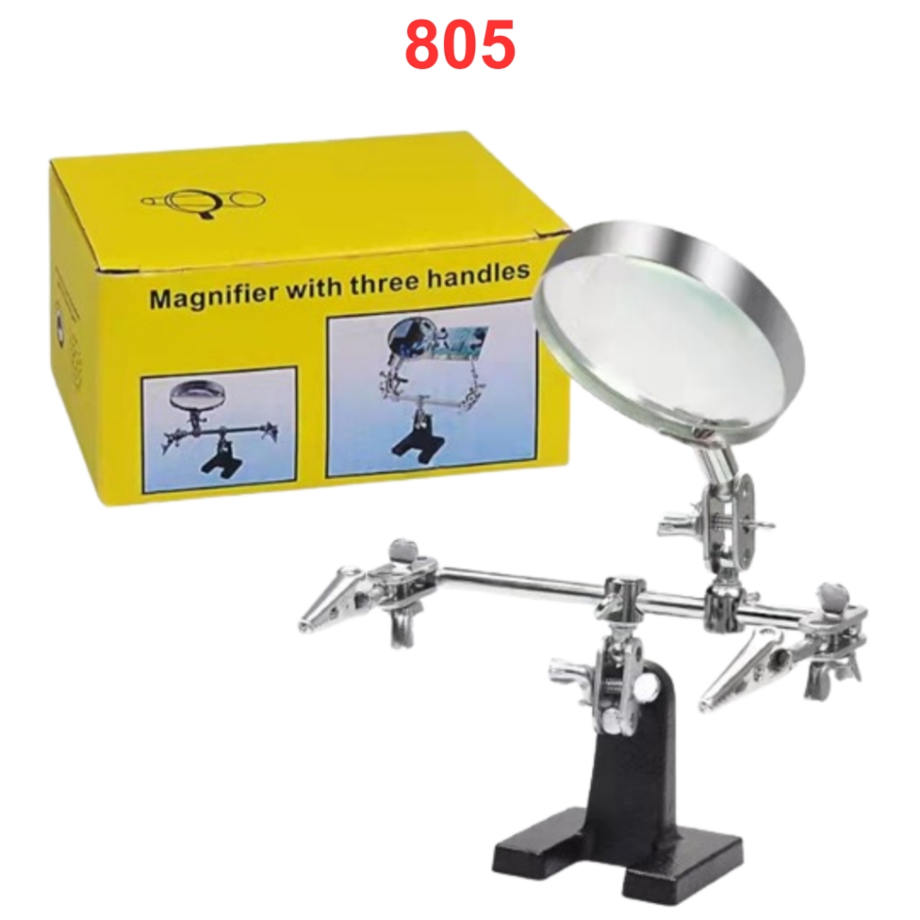 Kính lúp kẹp soi hàn mạch điện tử có đèn LED và gác mỏ hàn