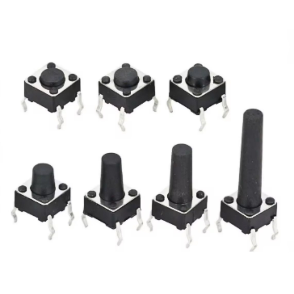 (5 cái) Nút nhấn 12x12mm 4 chân cắm đứng cao 4.3 - 20mm