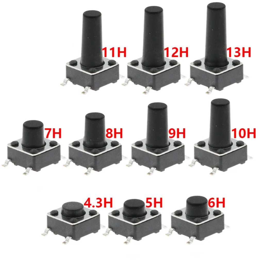 (5 cái) Nút nhấn 12x12mm 4 chân dán cao 4.3 - 12mm