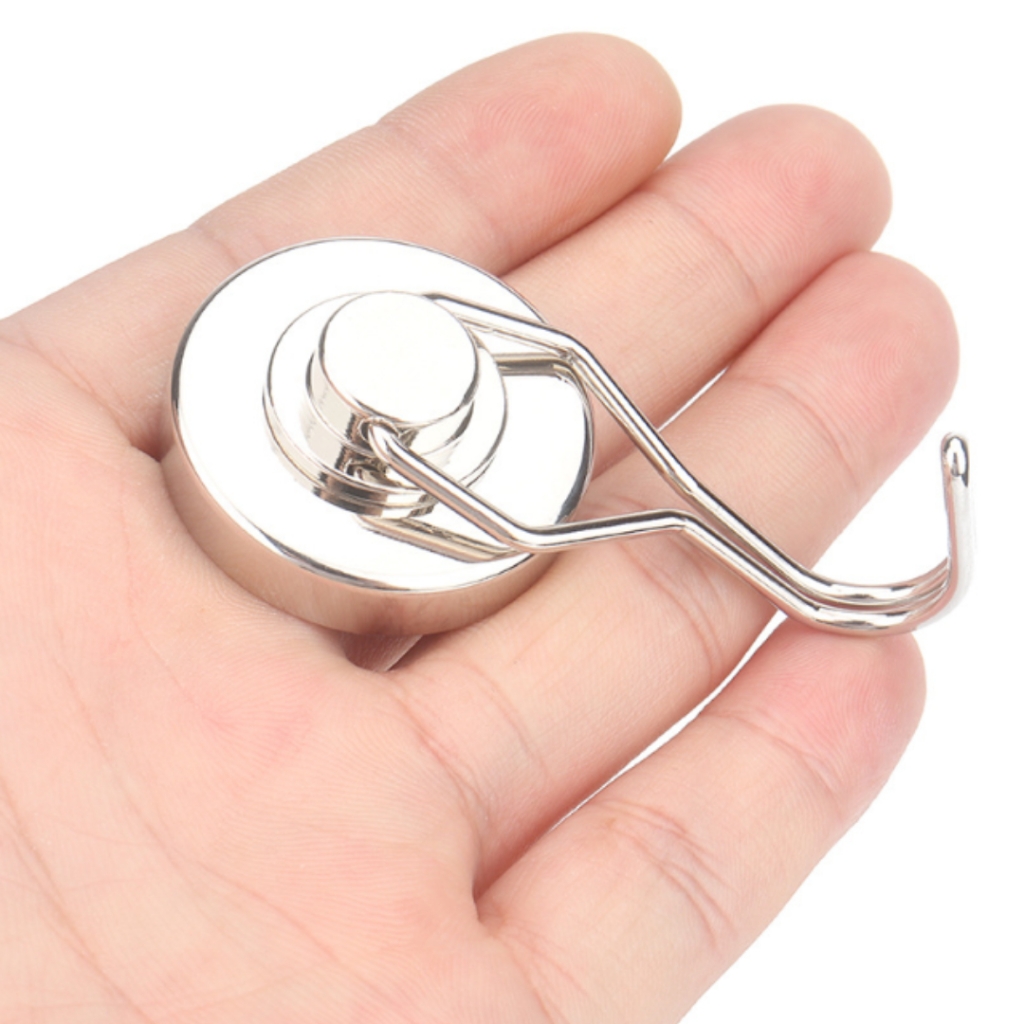 Nam châm đất hiếm móc treo quay 360 độ, lực từ siêu mạnh, mạ niken màu bạc sáng không gỉ